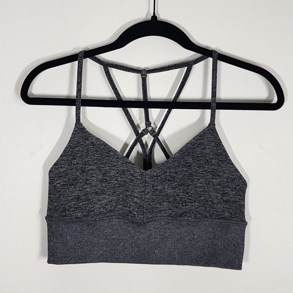 ALO Yoga AloSoft Lavish Bra navy blue and gray heather size M EUC
